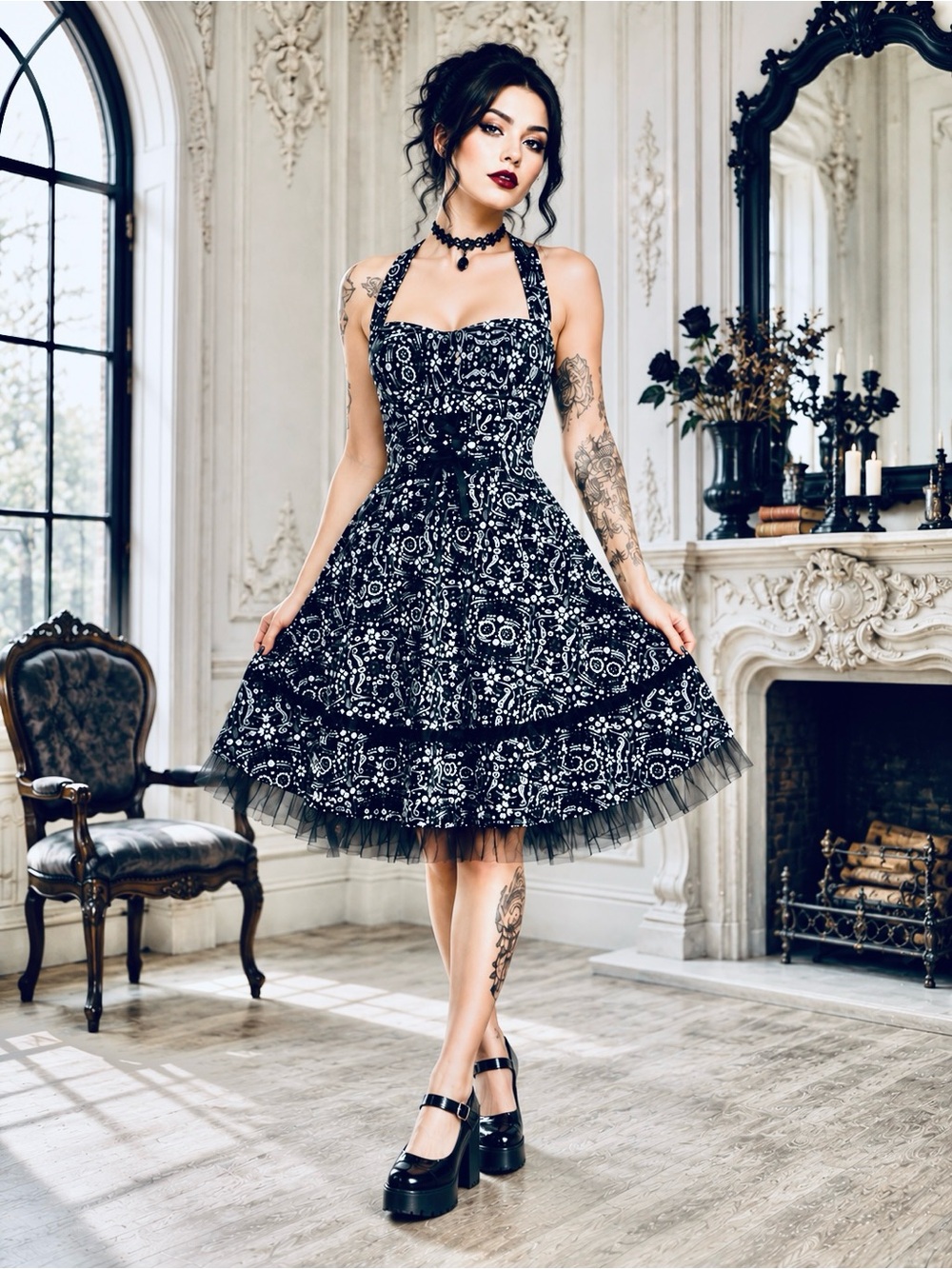 Hot Topic Book of Life Sugar Skull Corset Dress Halter Tulle Goth Alternative